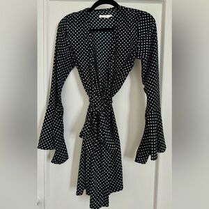 polka dot wrap dress with bell sleeves